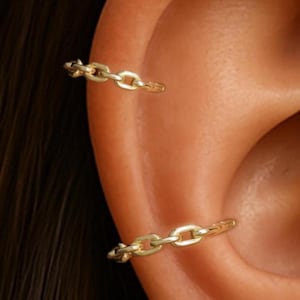 14K Solid Gold Chain Style Hoop/Link Seamless Clicker/Helix Tragus Conch Ring/16G Cartilage Piercing/Hinged Hoop Stud/Real Gold Nose Clicker