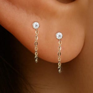 14K massivt guld CZ-hänge med hänge/Bezel-set med ädelsten/Klar CZ-hänge/Trådlöst tryck in/Flash O-kedja med platt baksida