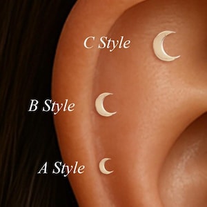 14K Solid Gold Crescent Piercing/Moon Tragus Push Back Stud/14K Threadless End Piercing/Celestial Cartilage Earring/Earlobe Nose Labret Stud