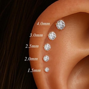 Piercing plano em ouro maciço 14K com hélice de diamante/piercing de pressão para tragus 14K/piercing sem rosca para cartilagem/piercing labret para nariz pequeno/piercing com pedra preciosa de 1,5 mm a 4 mm