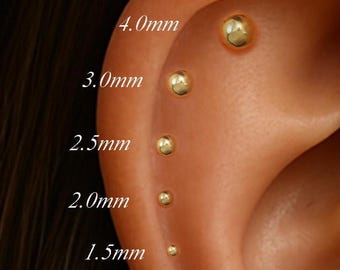 Piercing per cartilagine a sfera in oro massiccio 14 carati/Piercing per trago e conchiglia a sfera/Piercing per elice senza filettatura/Piercing per naso con parte posteriore piatta/Labret di piccole dimensioni