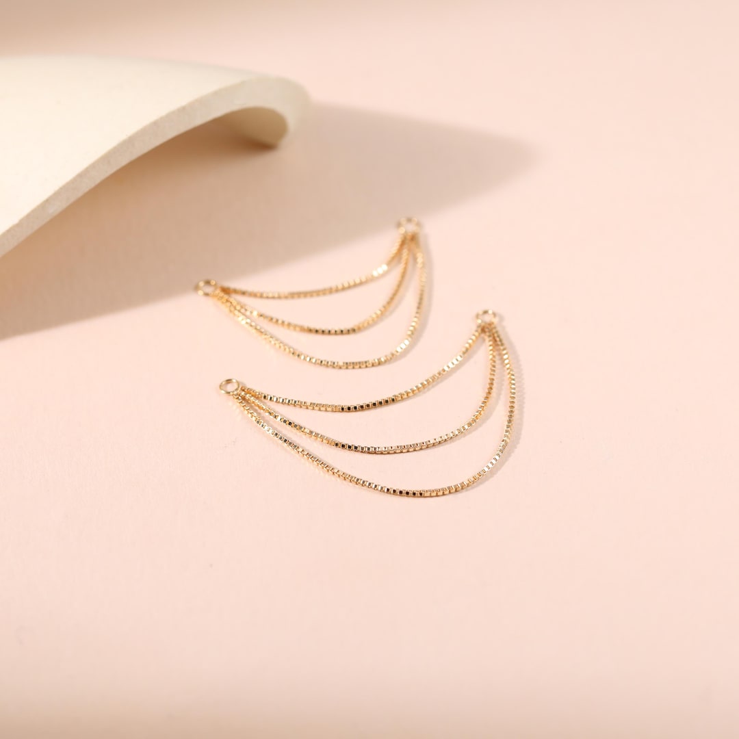 14K Solid Gold Triple Box Chain Dangle Chain for Helix, Conch Cartilage ...