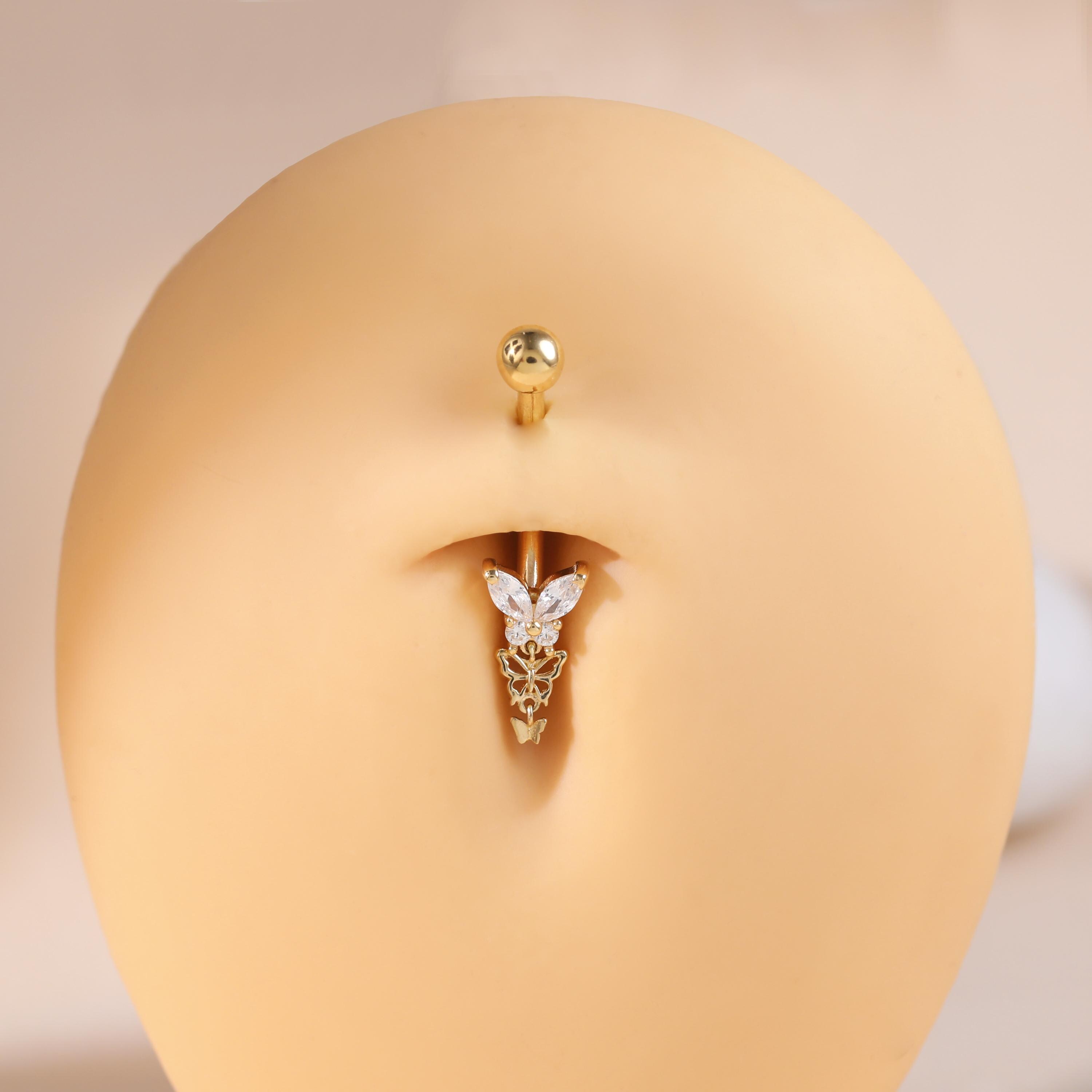 Kaufe KODY PIERCING 18k Gold Piercing Bauchnabel Schmetterling Mit Anhänger Platte Verschluss Kugel 10mm – Qualitätspiercing Zum Preis Ab 20
