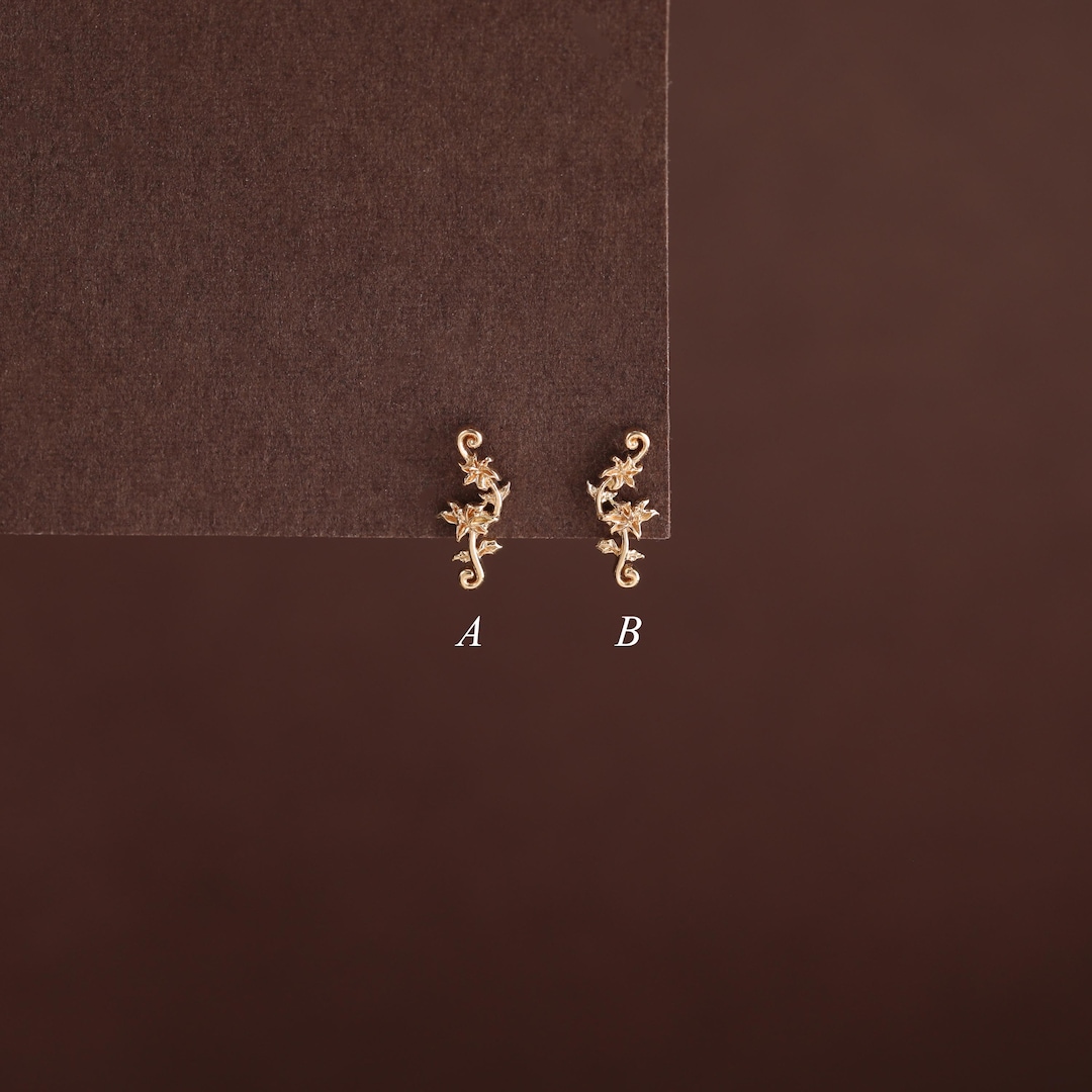 14K Solid Gold Floral Vine Helix Stud Earring/flower Branch Conch Lobe ...