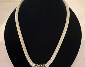 ESPO SIG 925 Sterling Silver Mesh Necklace | Joseph Esposito Designer Statement Necklace | Bold Sculptural Pendant | Vintage Silver Jewelry