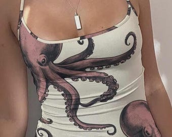 Octopus Tank Top, Cropped Goth Top, Sea Monster Tops, Punk Gifts for Alternative Girls, gifted gothic, Kraken Tees, Coastal Tanks
