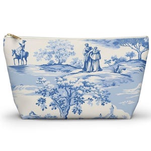 Toile de Jouy Accessory Pouch: French Blue Scenic Makeup Bag