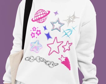 Frutiger Aero Clothing: Y2k Collage Sweatshirt, 2000s Sweaters, Vaporwave Fashion