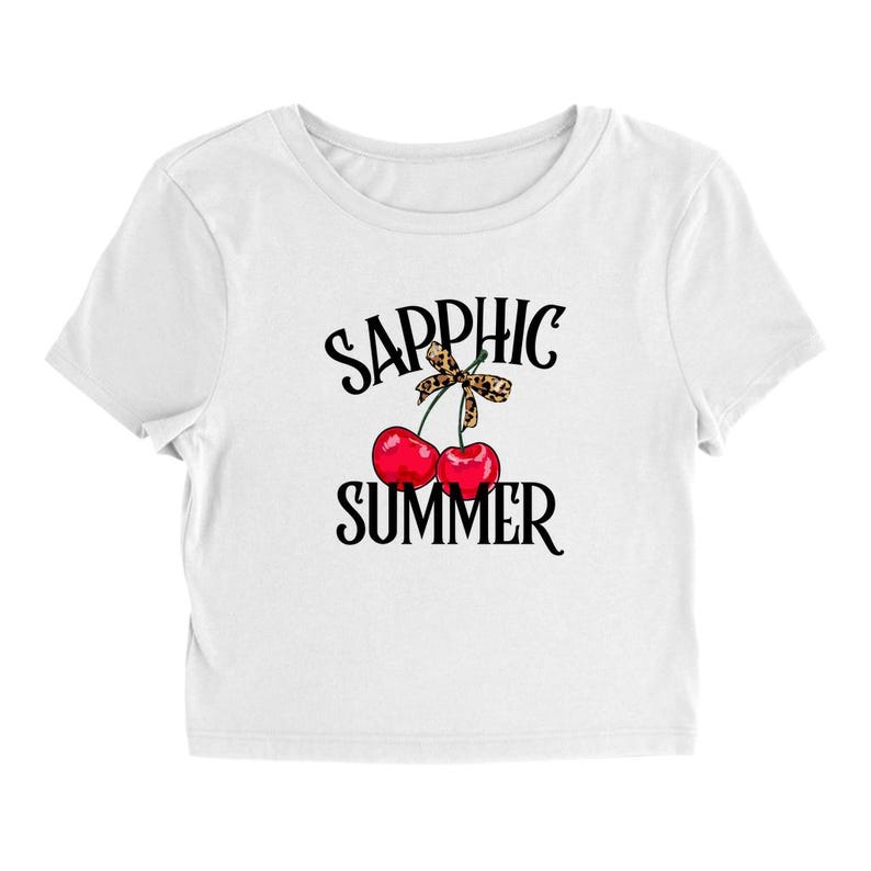 Sapphic Summer Baby Tee: Cherry Lesbian Pride Crop Top image 10