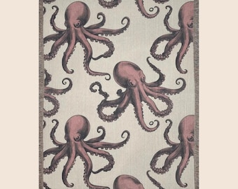 Octopus Blanket: Sea Monster Woven Blankets, Cotton Kraken Throw, Gothic Coastal Home Decor Gifts