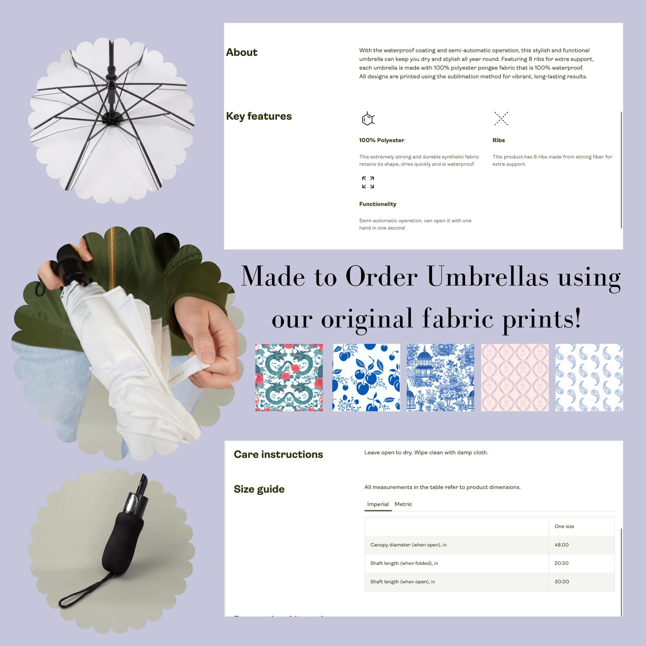 Riu rちゃん Toile de Jouy umbrella French Toile De Jouy Umbrella, Semi-automatic Foldable, Blue