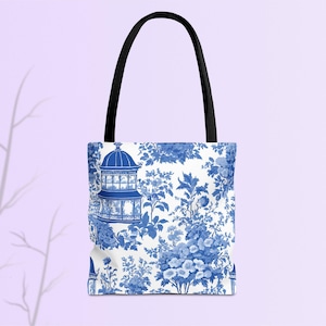 Toile de Jouy Tote Bag. French toile Accessories, Fairy fantasy garden bags, romantic wedding gifts, rococo style, bridal party, bridesmaid