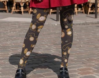 Alice in Wonderland Tights: Mad Hatter Pocketwatch Pantyhose, Tea Party Halloween Outfit
