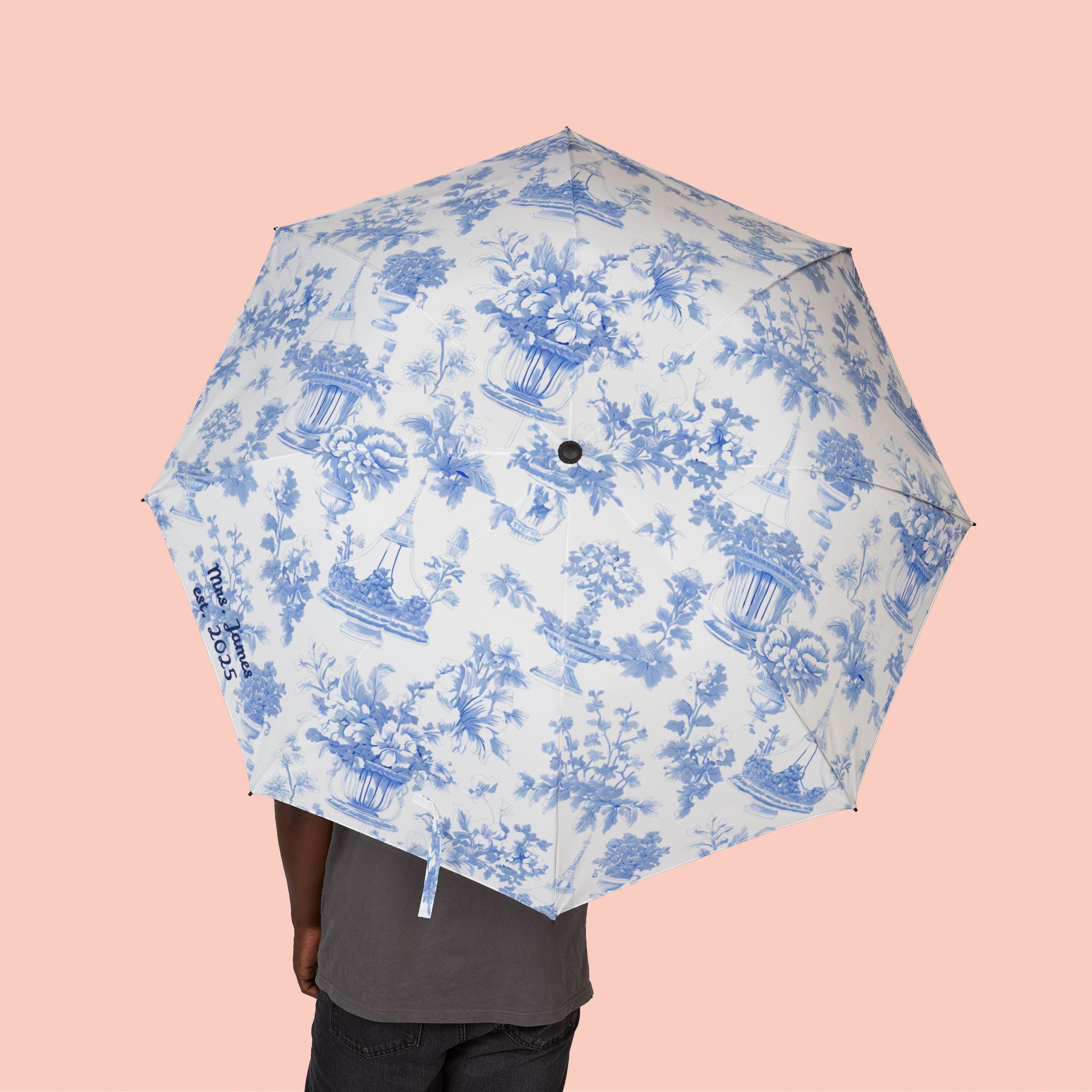 Riu rちゃん Toile de Jouy umbrella French Toile De Jouy Umbrella, Semi-automatic Foldable, Blue