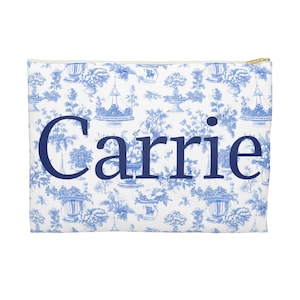 Toile de Jouy Accessory Pouch: Personalized French Chinoiserie Makeup Bag