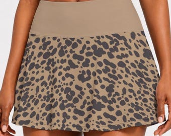 Leopard Print Skirt: Pleated Athletic Skort, Punk Gothic Athleisure, Cherry Girl Aesthetic