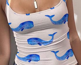 Whale Tank Top: Coastal Downtown Girl, Cottagecore Tees, Ocean Lover Tops, Alternative Fashion
