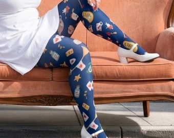 Alice in Wonderland Tights: Original Mad Hatter Collage Pantyhose, Tea Party Sheers, Queen of Hearts