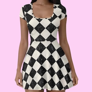 checkerboard fitted dress Cicely Tiered Midi Dress in Geo Checkerboard