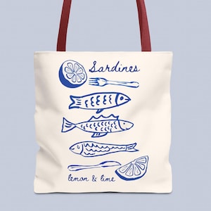 Sardine Tinned Fish Tote Bag: Coastal Nautical Market Carryall