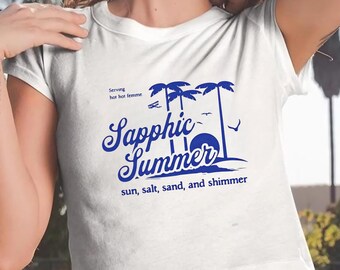 Sapphic Summer BabyTee: Lesbian LGBTQ+ Crop Top, Queer Gifting, Summer Gays 90s croptops