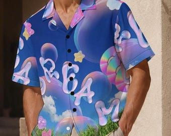 Frutiger Aero Shirt: Mens Cotton Y2K All Over Print Button Up