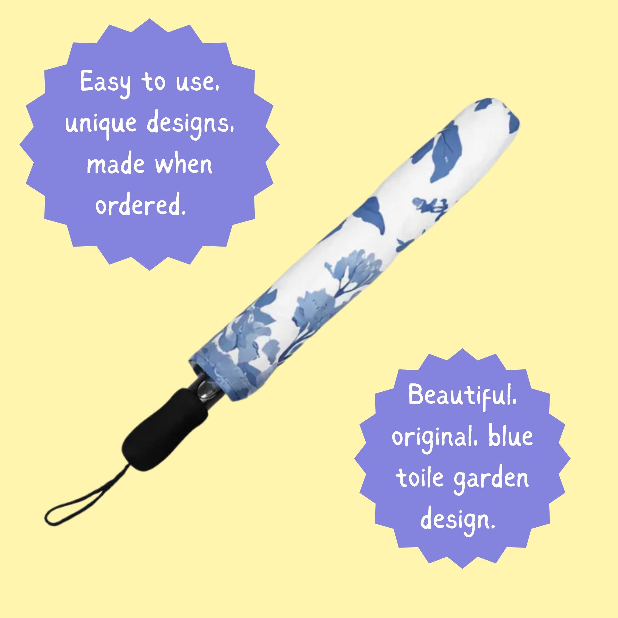 French Toile De Jouy Umbrella, Semi-automatic Foldable, Blue