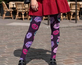 Gothic Lip Tights: Punk Outfits, Pastel Goth Halloween Pantyhose