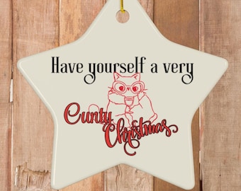 Funny Ornaments, Cunty Christmas Retro Ornament: Sarcastic Kitten Gifts, Cats with Cocktails Serving Cunt Holiday Decor