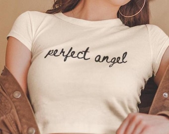 Perfekt ängel babytröja, it-tjej-croptop, 90-tals crop tops, nyckfull estetik, y2k babytröjor, mjuka flicktröjor från stan