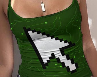 Click Here Tank Top: Frutiger Aero Tees, Cyberdeck CROPPED Tops, Vaporwave Fashion, Webcore Shirt
