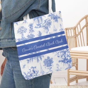 Personalized Toile de Jouy Tote Bag: Bridal Party Gift