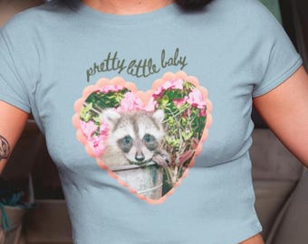 Camiseta vintage de bebé con estampado de mapache: Top corto retro coqueto