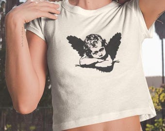 Cherub Baby Tee: Y2K Angel Crop Top, Plus Size Alternative Fashion, LGBTQ Gifts, Cunty Weirdcore Coquette Babytee, Bella + Canvas