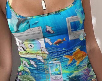 Frutiger Aero Tank Top: 2000s Style Cropped Tank, Y2K Gifts, Vaporwave Fashion, Webcore