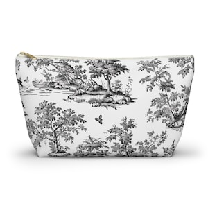 Toile de Jouy Accessory Pouch: Black French Scenic Makeup Bag