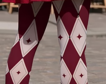 Burgandy Circus Tights: Clowncore Pantyhose, Diamond Clown Costumes Tights