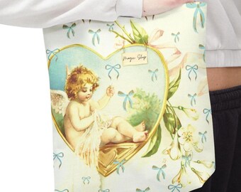 Coquette Angel Tote Bag, Feminine Cherub Shoulderbag, Retro Vintage Rucksack, Feminine Angelic Beach Tote, Medieval Renn Faire Accessories