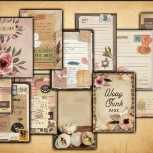 Bellissimo diario vintage floreale stampabile in formato PDF / formato A4, 8 pagine / kit per diario digitale per scrapbooking e progetti artigianali