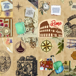 Antique Travel Junk Journal Printable PDF | A4 Size 8 Pages | Vintage Explorer Digital Kit for Scrapbooking and Crafts