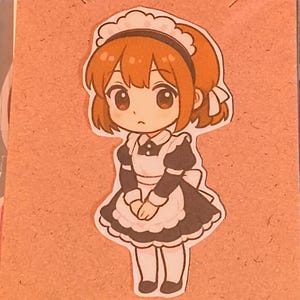 Anime Maid Girl Sticker – Cute Kawaii Vinyl Decal with Frilly Dress & Headband, 2.5&quot;, Chibi Maid Aesthetic, Waterproof Laptop or Journal