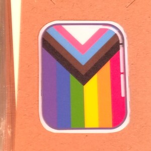 Progress Pride Flag Sticker – Trans Inclusive LGBTQ+ Vinyl Decal, 2.00&quot; x 1.50&quot;, Waterproof Rectangle for Laptop, Water Bottle, or Gift
