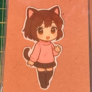 Anime Catgirl Sticker – Cute Neko Vinyl Decal with Ears & Tail, 2.5&quot; Kawaii Anime Character Art, Waterproof for Laptop, Journal, Gift