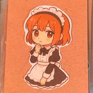 Cute Anime Maid Sticker – Kawaii Anime Girl in Maid Outfit, 2.5&quot; Vinyl Decal, Adorable Aesthetic, Waterproof for Laptop, Journal