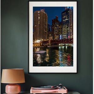 Dazzling Chicago River Skyline Under the Stars - Night Cityscape Art