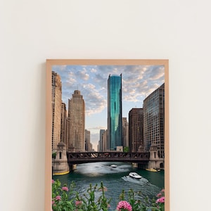 Cityscape Elegance: Vertical Chicago River Poster