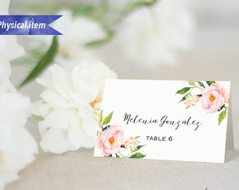 Pack of 12 Printed Blush Pink Floral Tent Place Card, 2x3.5" Folded Name Cards Individually Printed with Guest Names #05