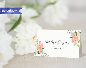 Pack of 12 Printed Peach Floral Tent Place Card, 2x3.5" Folded Name Cards Individually Printed with Guest Names #02