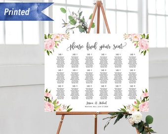 Printed Blush Pink Floral Horizontal Seating Chart Board, Personalized Wedding Seating Plan, Large Customized Poster, PDF or Printed #05#15