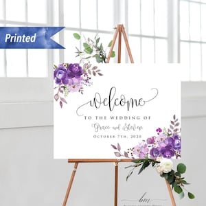 Printed Purple Lavender Floral Wedding Welcome Sign, Personalized Horizontal Ceremony Welcome Board, PDF or Printed, Poster or Foam Board07 image 1